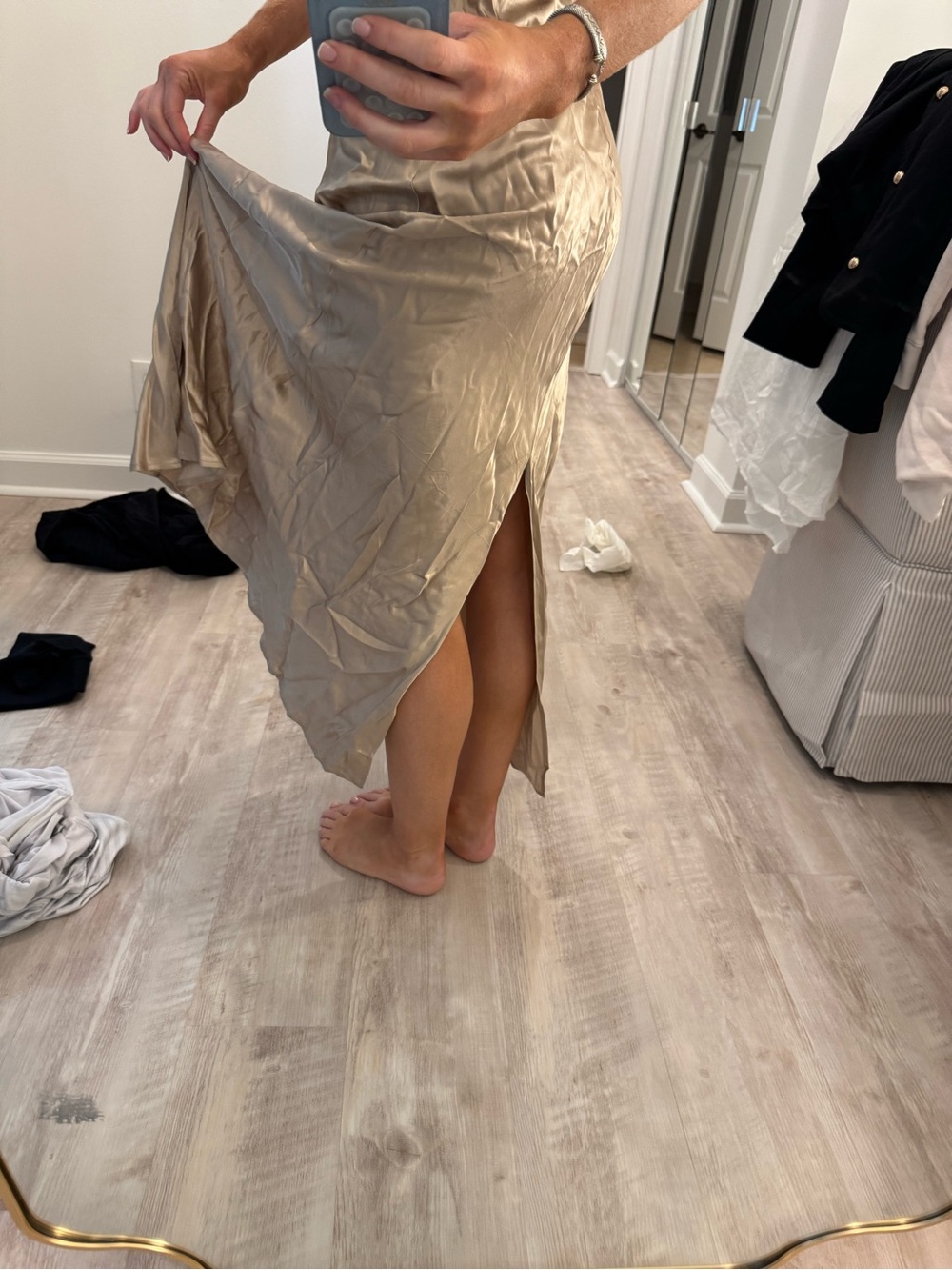 ZARA champagne colored Satin Slip Dress with Spaghetti Straps - Picture 3 of 5